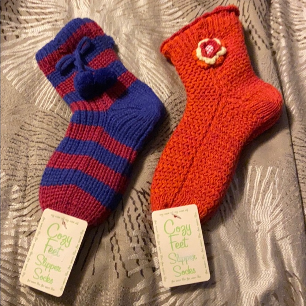 Two pairs of cozy feet slipper socks